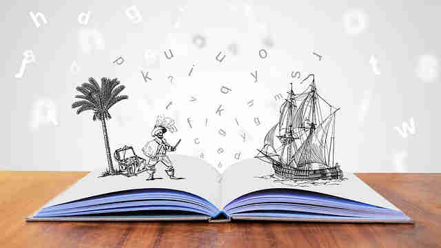 絵本から船と海賊が飛び出している絵本